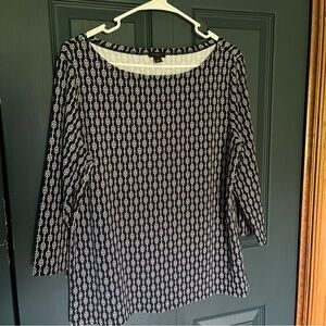 Ann Taylor Factory navy and white top blouse shirt size large